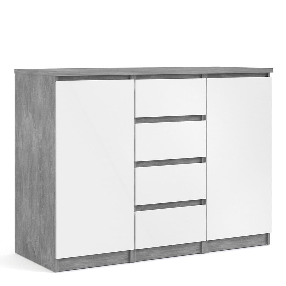 Enzo Sideboard - 4 Drawers 2 Doors in Concrete and White High Gloss & Grey